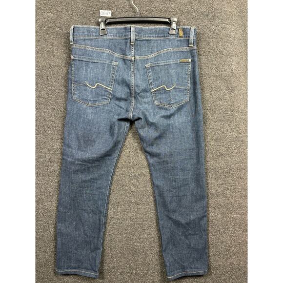 7 For All Mankind Rhigby Jeans Mens 36 Blue Straight Stretch Button Fly Mid Rise - Picture 2 of 11